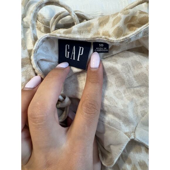 Gap Beige Linen Blend Midi Dress Tank Cheetah Leopard Beige Tan Cream Women's 10 - Picture 3 of 9